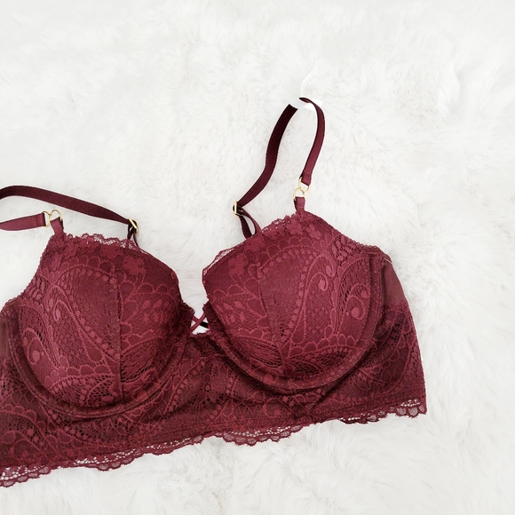 🍷AERIE REAL POWER BALCONETTE PAISLEY LACE BRA SIZE 34C - Picture 4 of 6